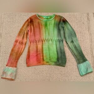 Marika Charles Tie Dye Knit Sweater XS S Green Orange Long Sleeve Lightweight